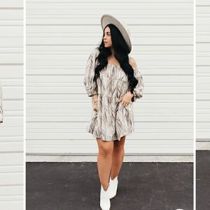 Mustard Seed Dress Large Square Neck Animal Print New‎
